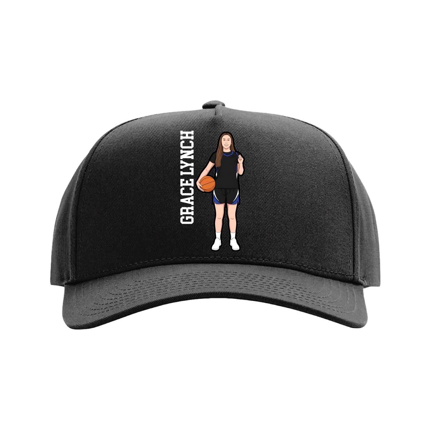 Full Fabric Five-Panel Champ Cap — Name Vertical in Black