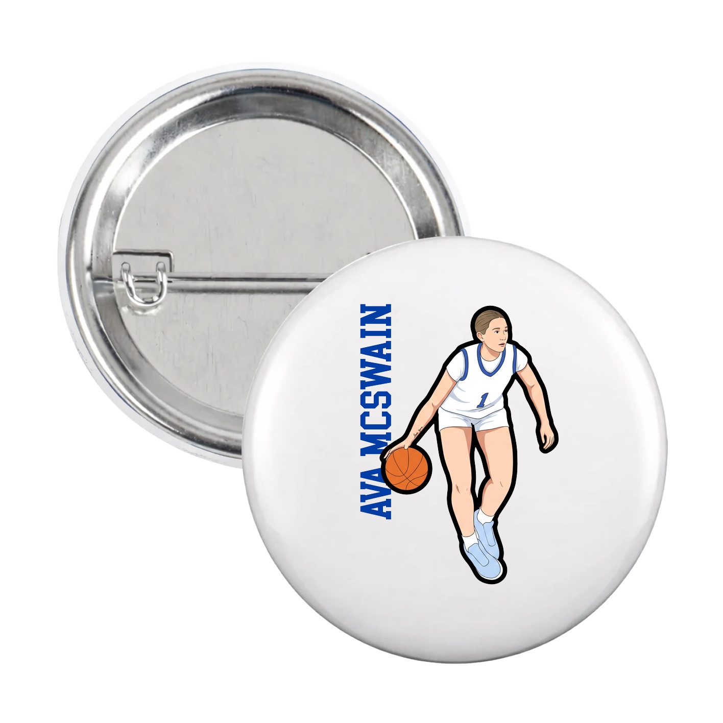 Game Day Button — Name Vertical in White