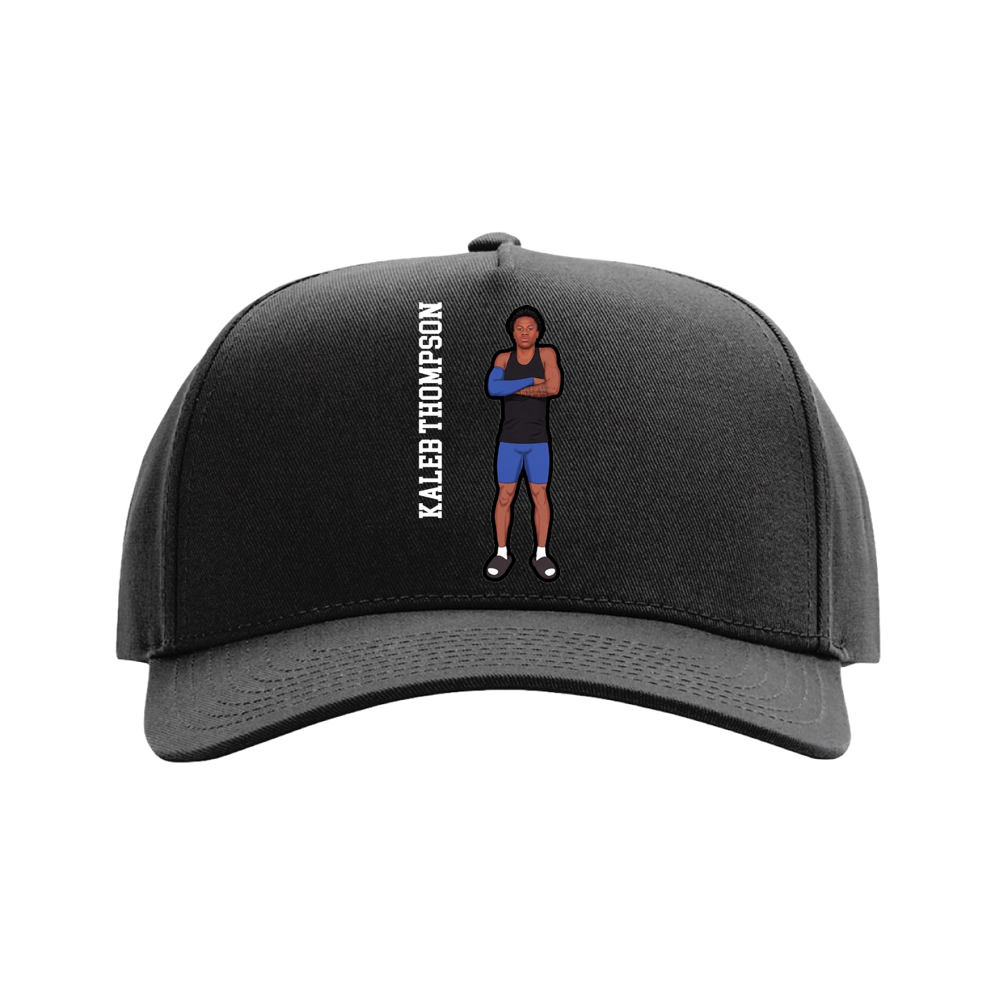 Full Fabric Five-Panel Champ Cap — Name Vertical in Black