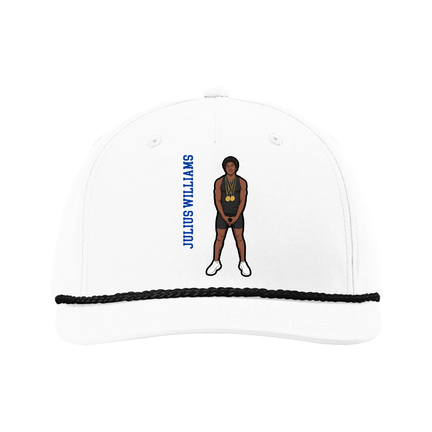 Five-Panel Classic Rope Cap — Name Vertical in White