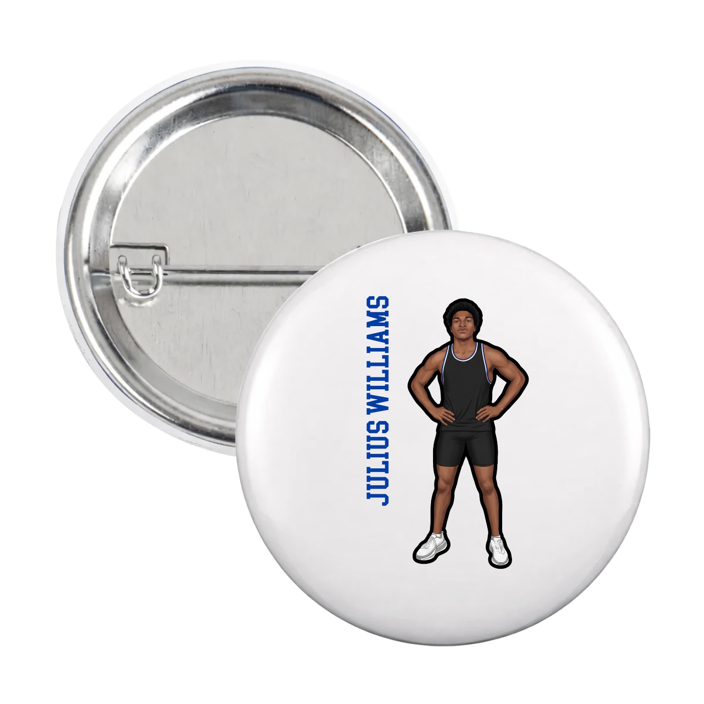 Game Day Button — Name Vertical in White