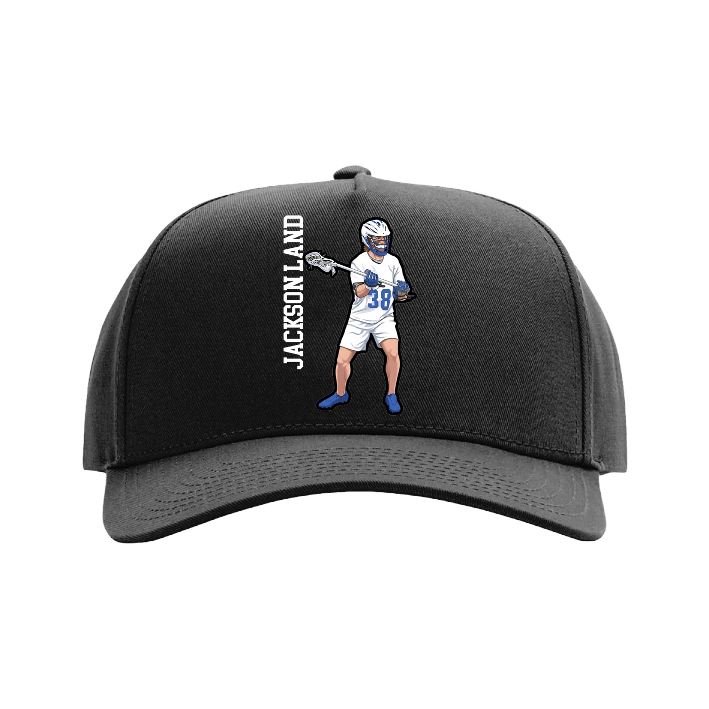 Full Fabric Five-Panel Champ Cap — Name Vertical in Black