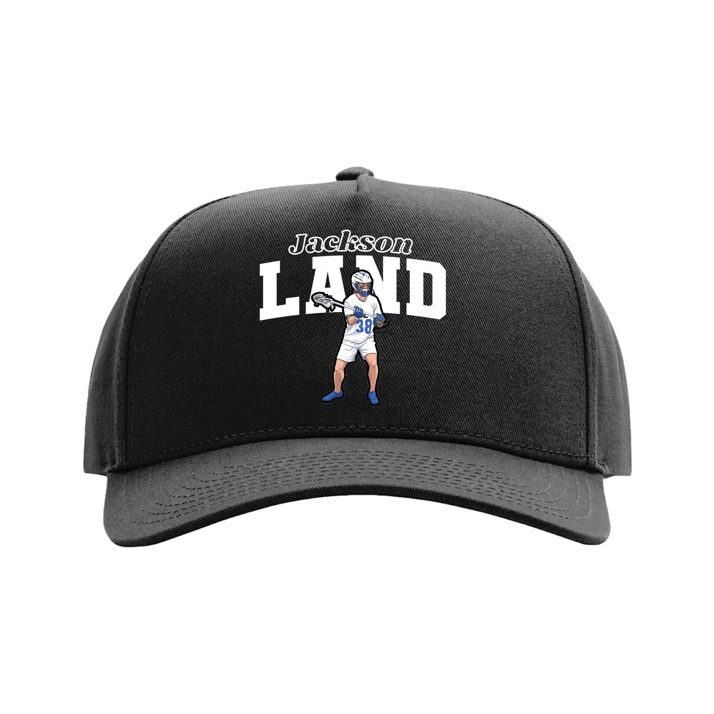 Full Fabric Five-Panel Champ Cap — Name Arch in Black