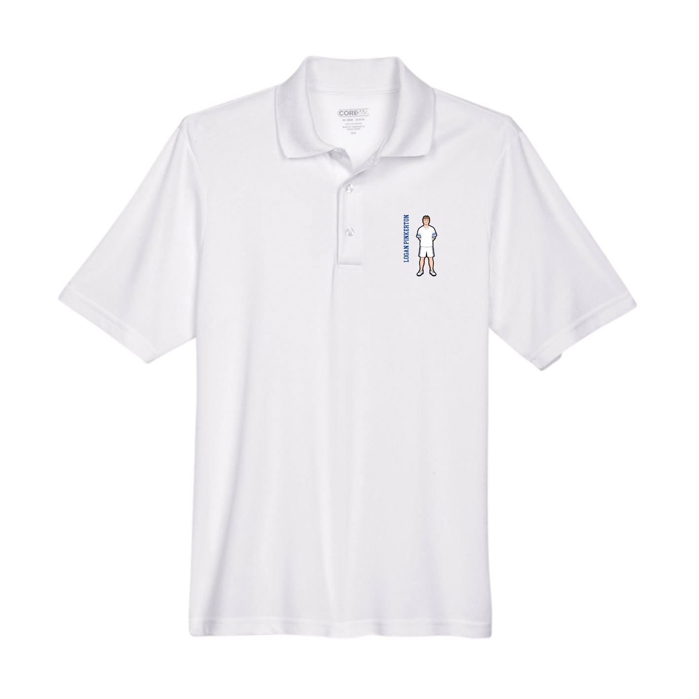 Performance Polo — Name Vertical in White