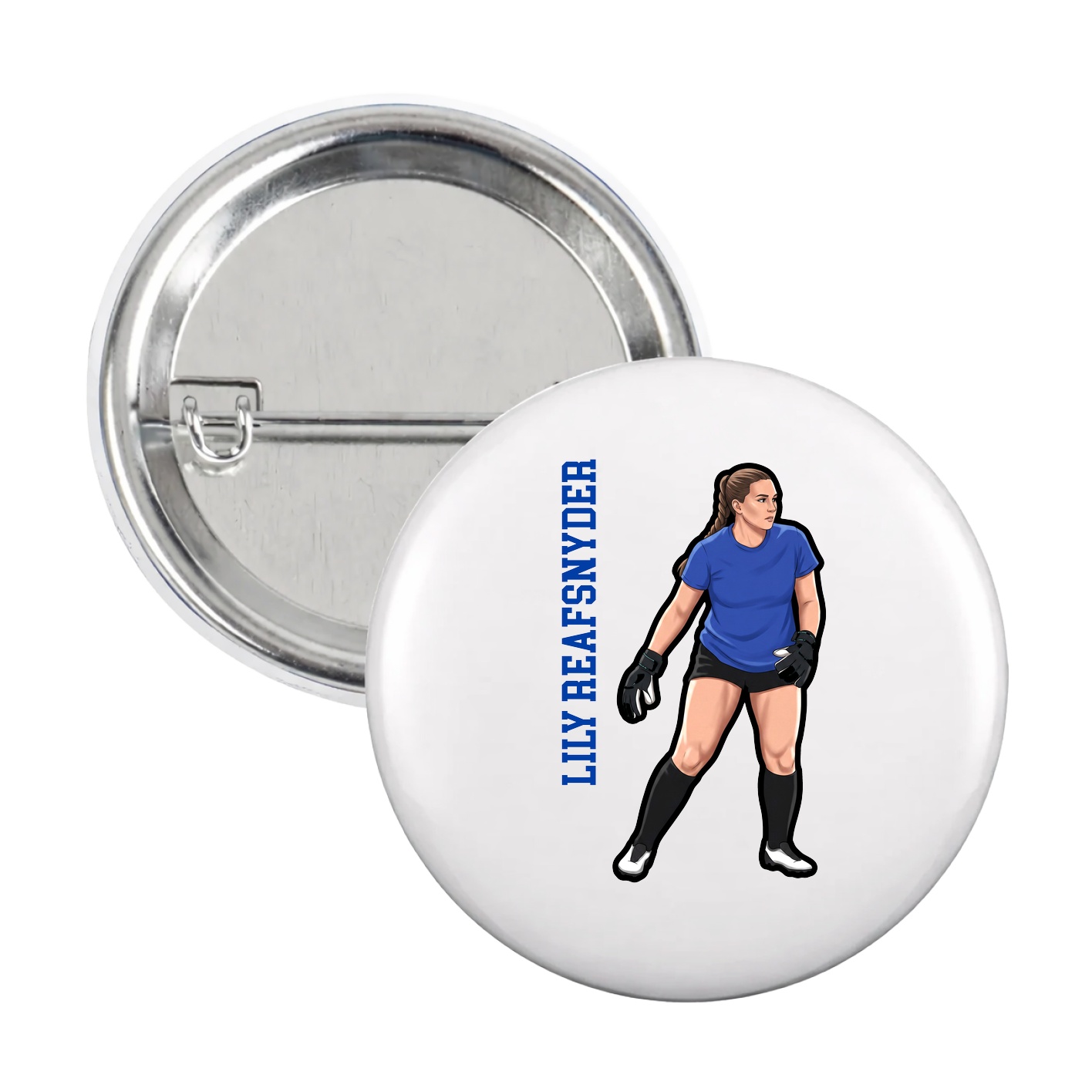 Game Day Button — Name Vertical in White