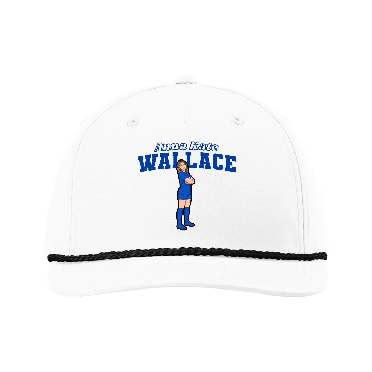 Five-Panel Classic Rope Cap — Name Arch in White