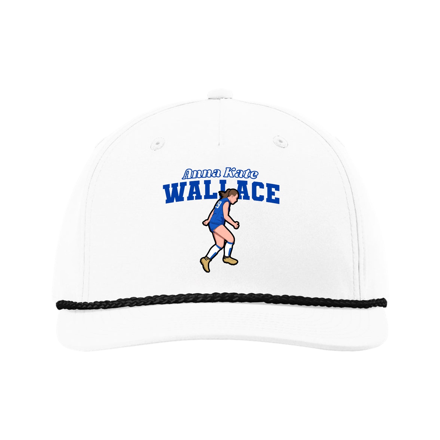 Five-Panel Classic Rope Cap — Name Arch in White