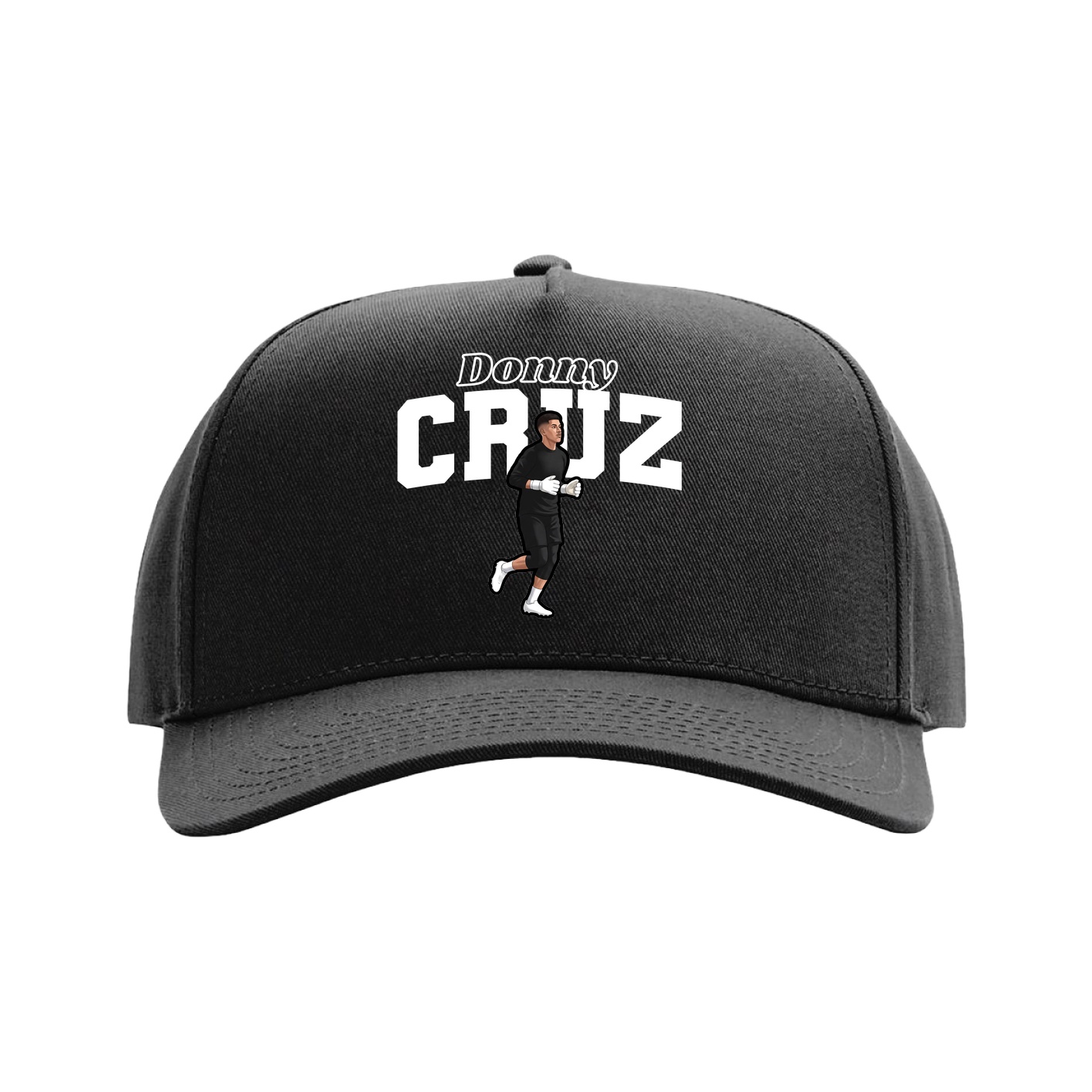 Full Fabric Five-Panel Champ Cap — Name Arch in Black