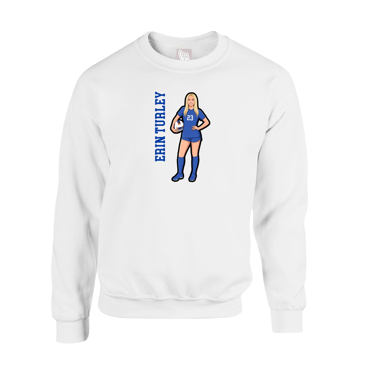 Fleece Crew — Name Vertical in White