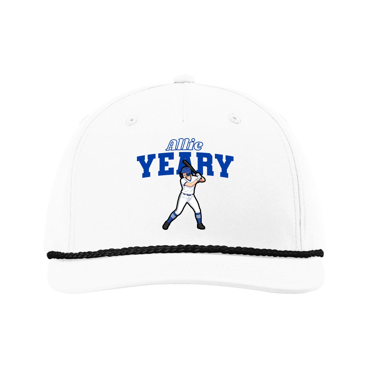 Five-Panel Classic Rope Cap — Name Arch in White