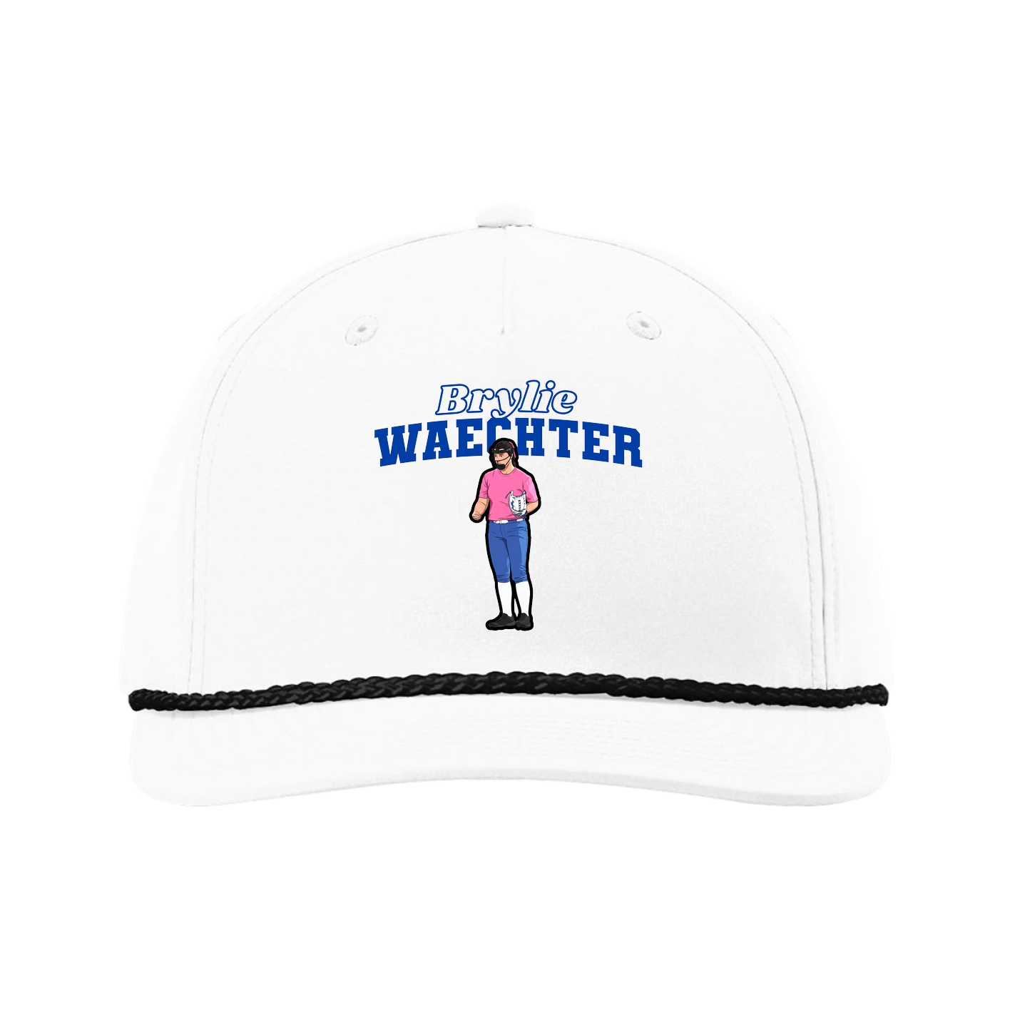 Five-Panel Classic Rope Cap — Name Arch in White