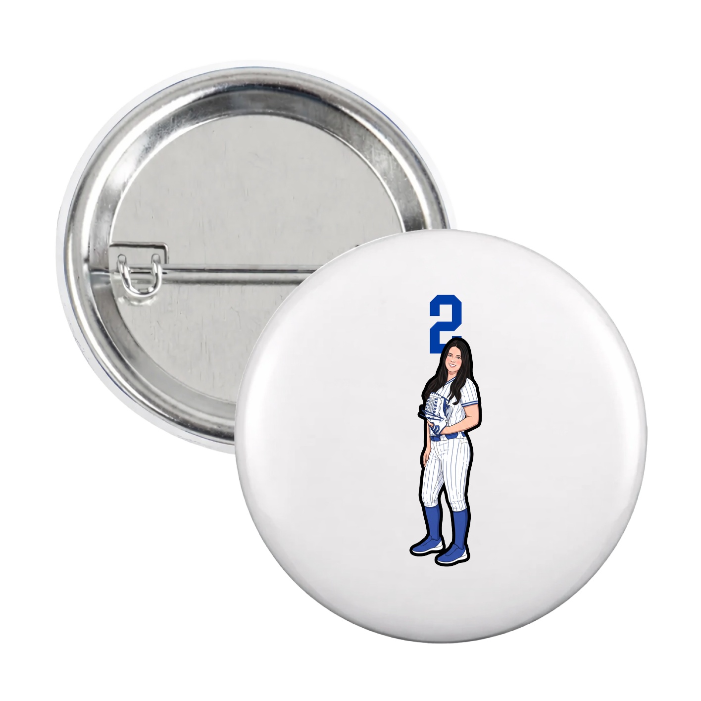 Game Day Button — Number Top in White