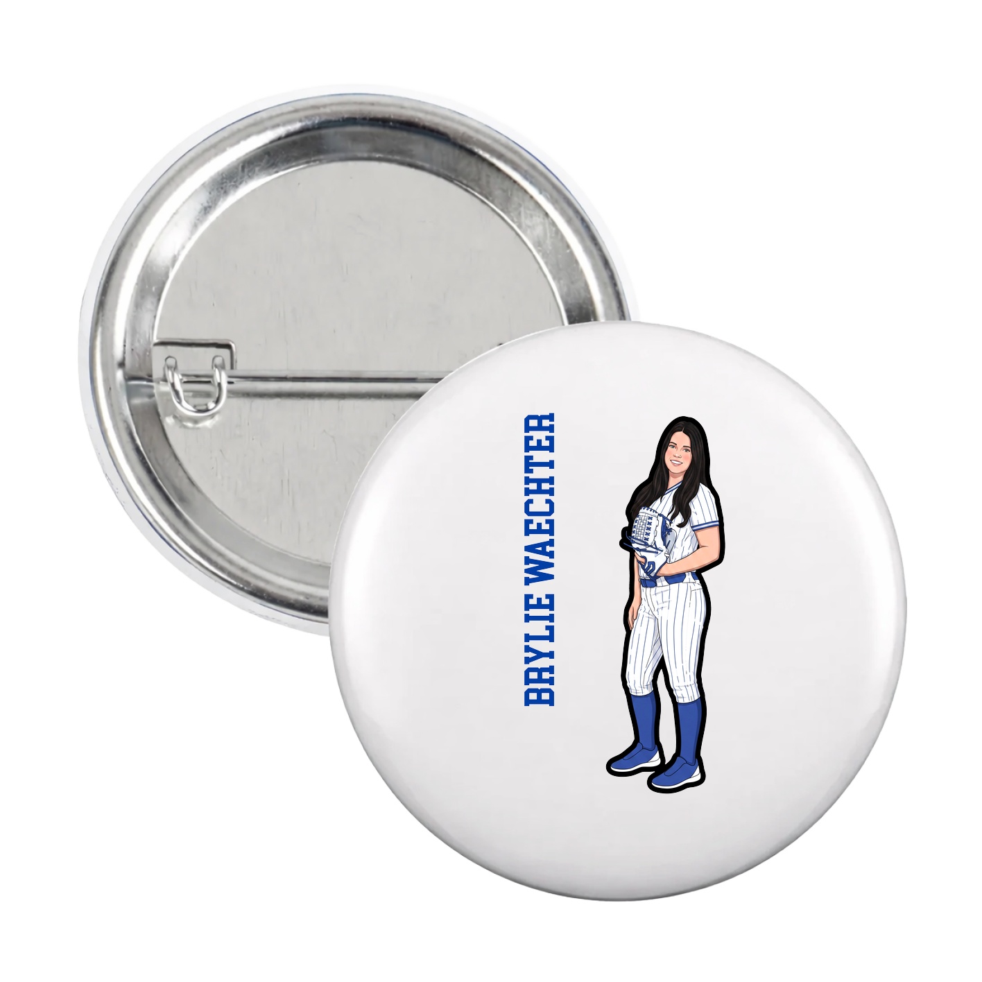Game Day Button — Name Vertical in White