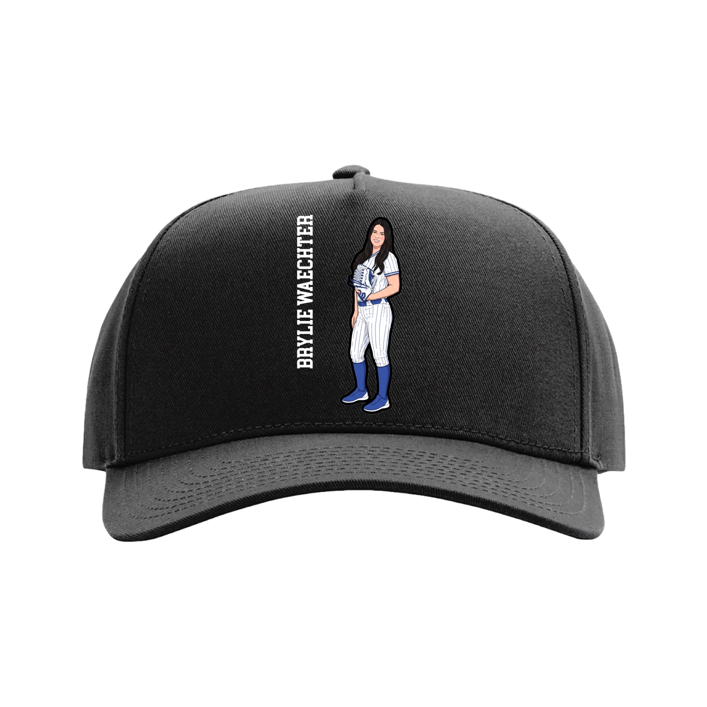 Full Fabric Five-Panel Champ Cap — Name Vertical in Black