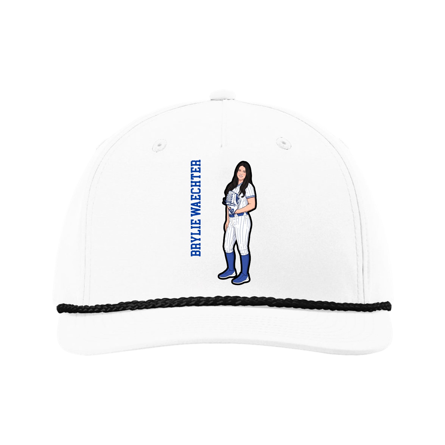 Five-Panel Classic Rope Cap — Name Vertical in White