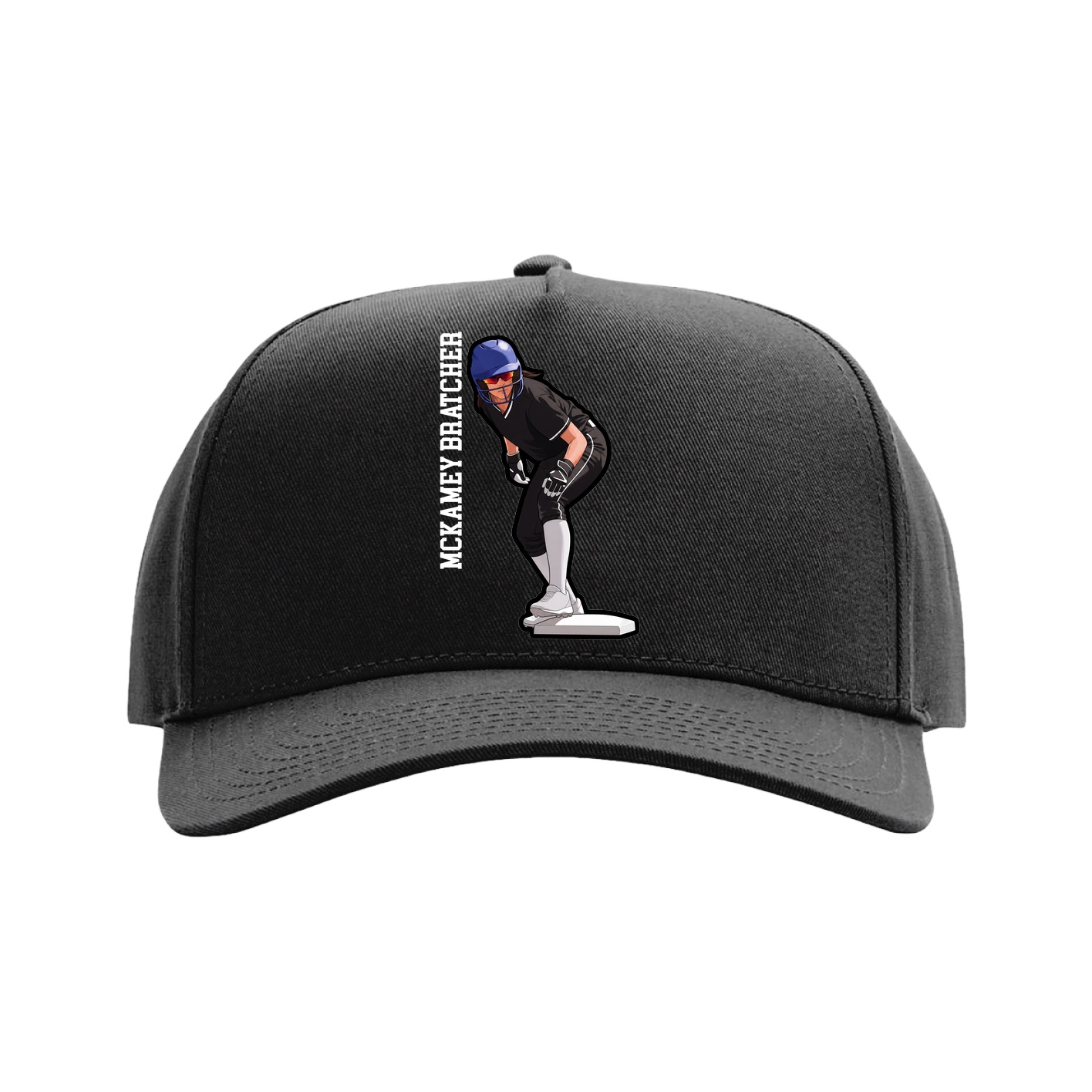 Full Fabric Five-Panel Champ Cap — Name Vertical in Black