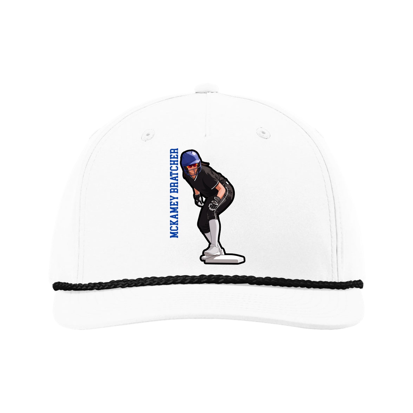 Five-Panel Classic Rope Cap — Name Vertical in White