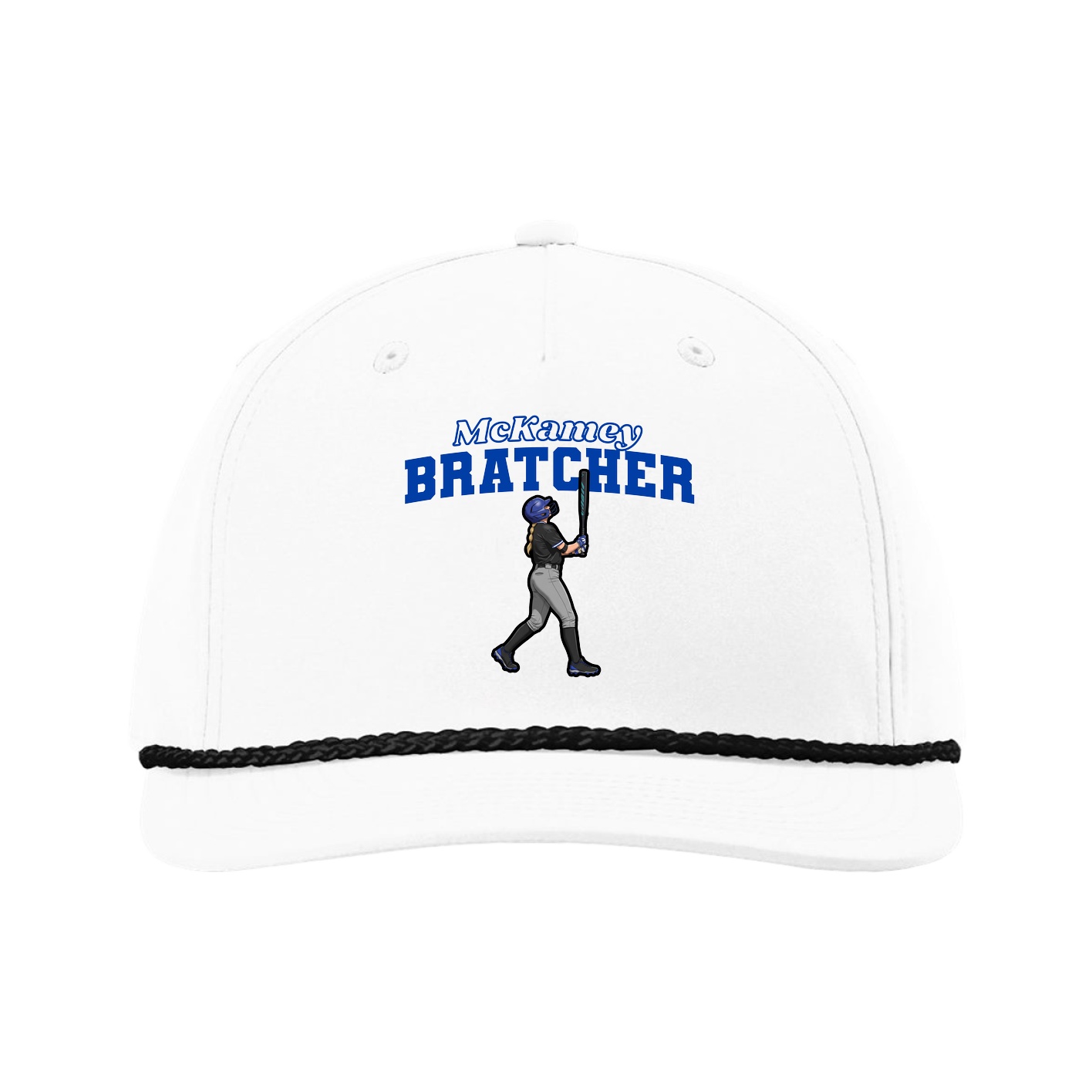 Five-Panel Classic Rope Cap — Name Arch in White
