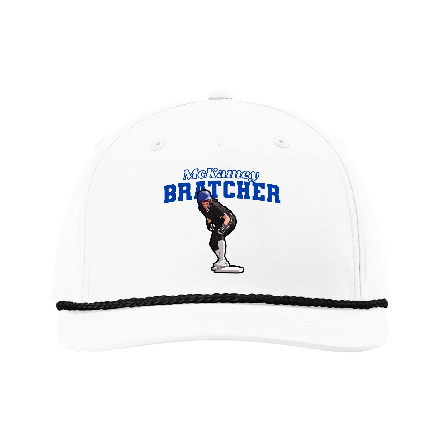 Five-Panel Classic Rope Cap — Name Arch in White