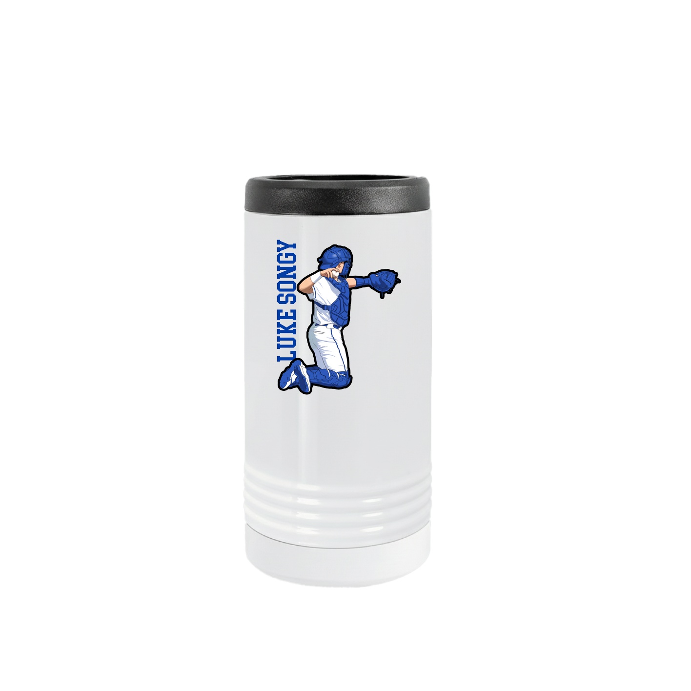 Slim Beverage Holder — Name Vertical in White
