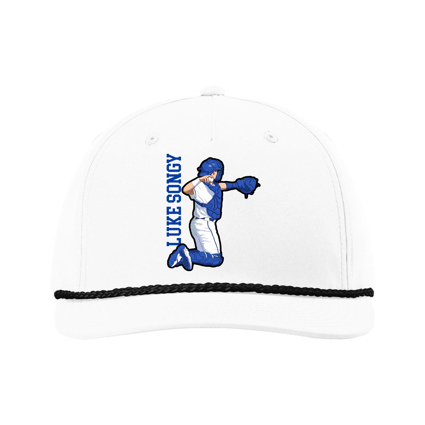 Five-Panel Classic Rope Cap — Name Vertical in White