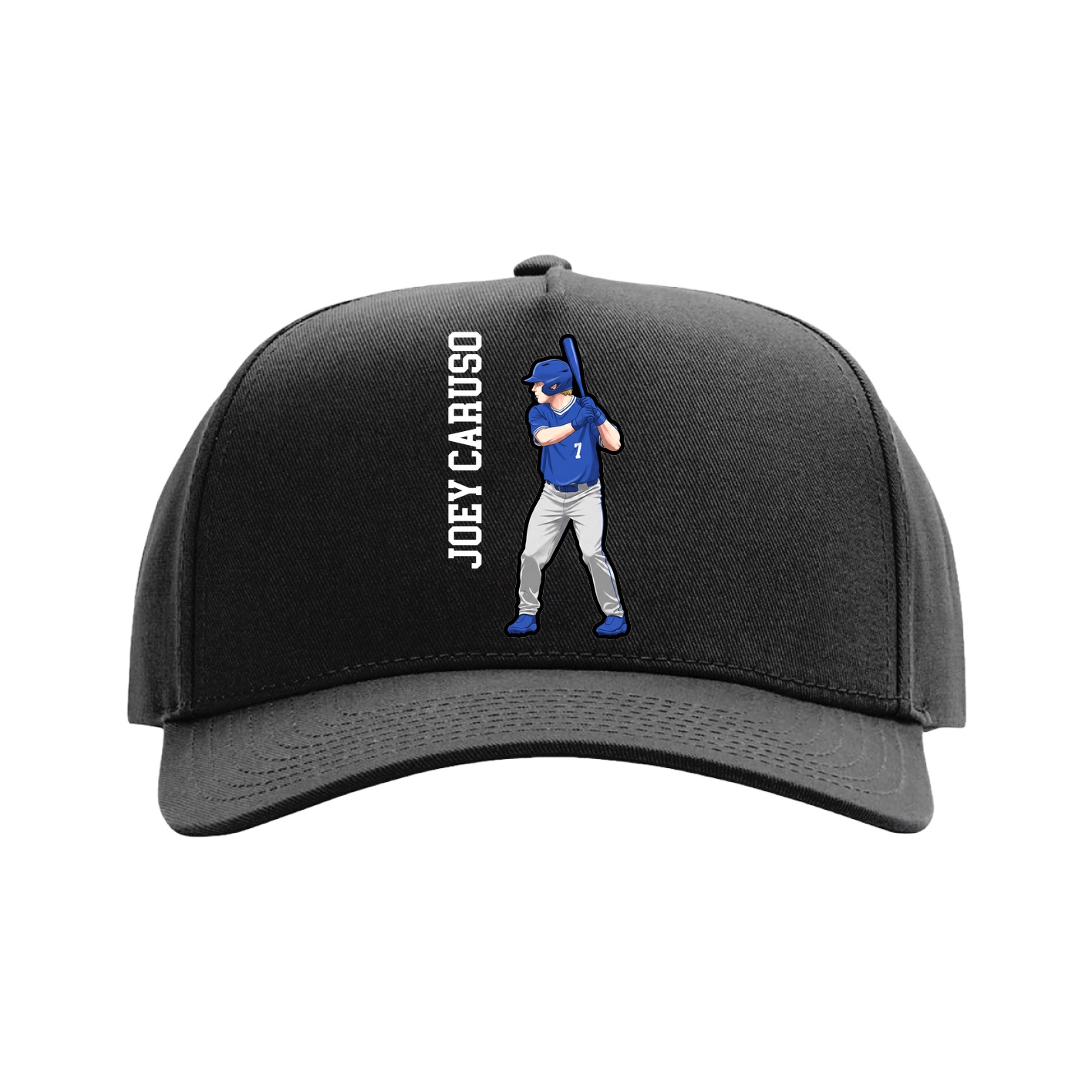 Full Fabric Five-Panel Champ Cap — Name Vertical in Black