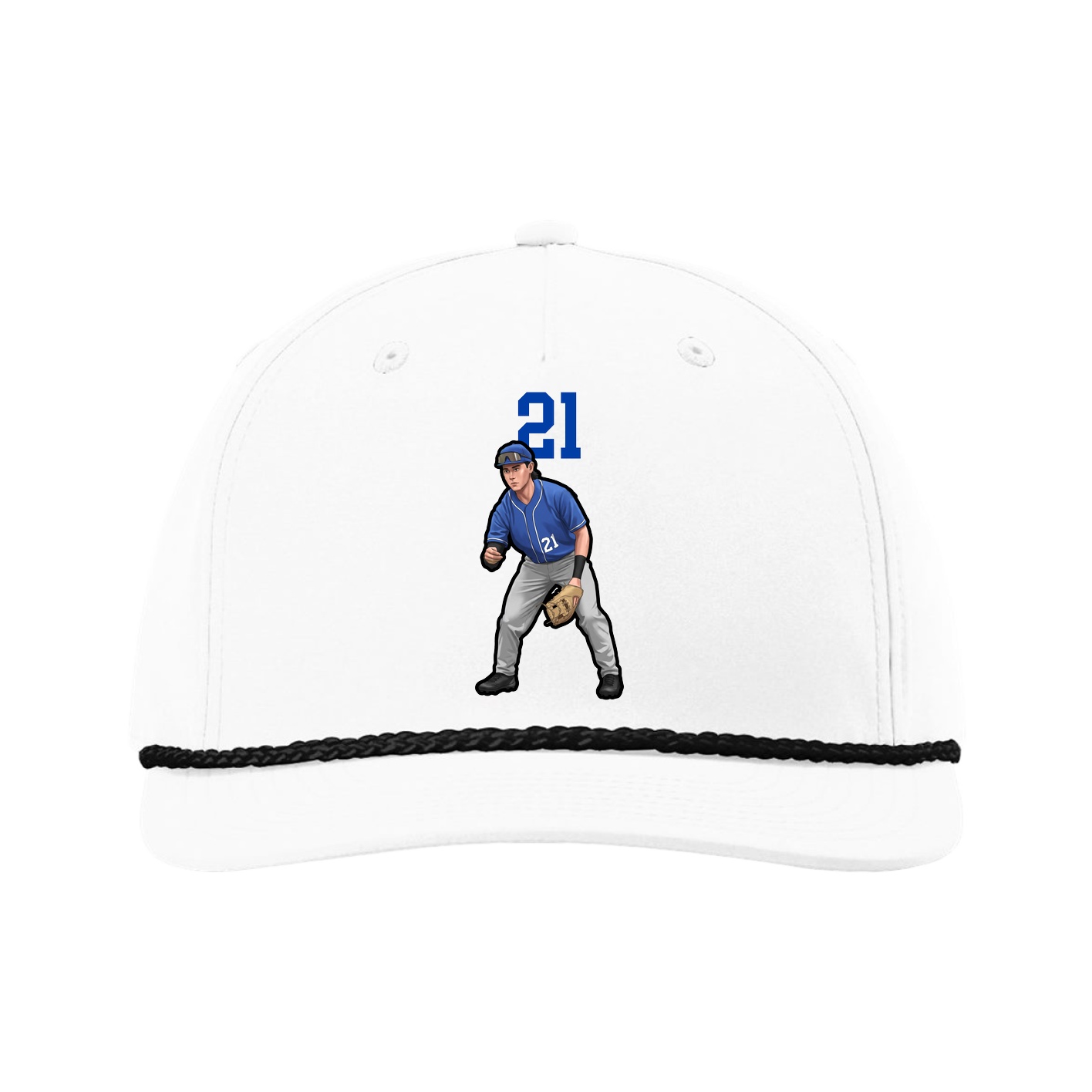 Five-Panel Classic Rope Cap — Number Top in White