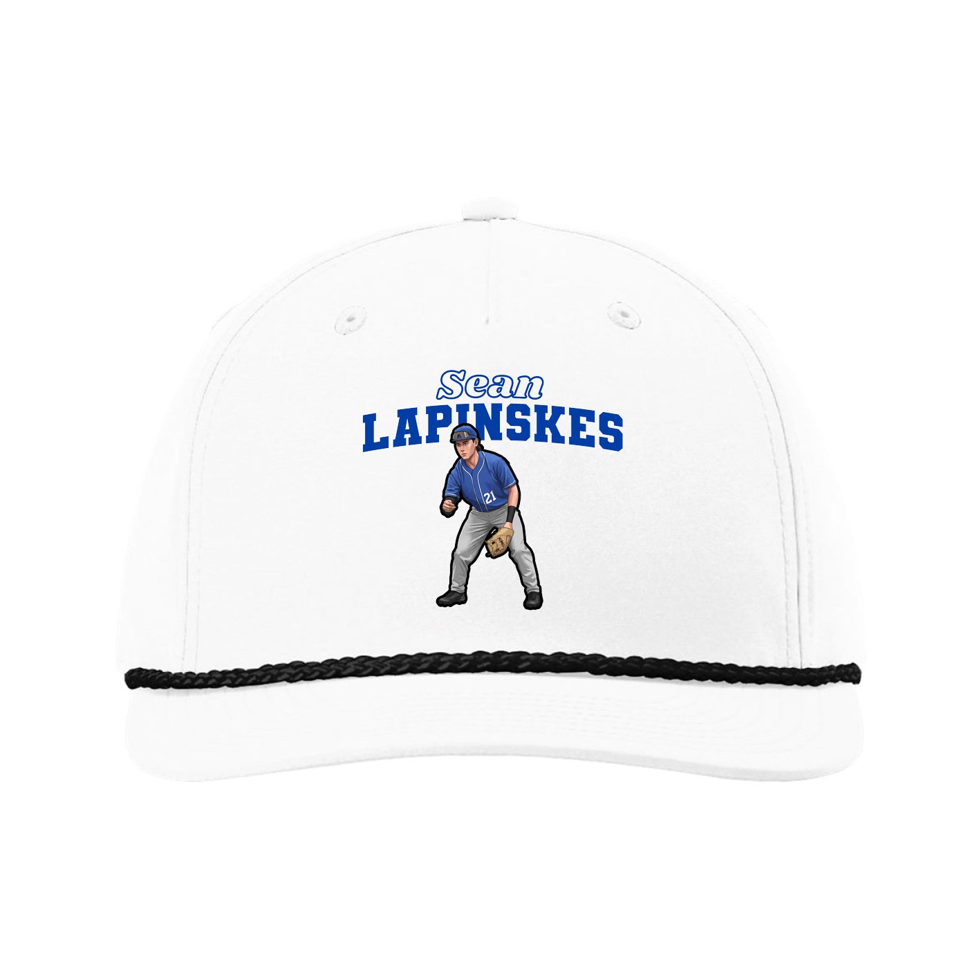 Five-Panel Classic Rope Cap — Name Arch in White