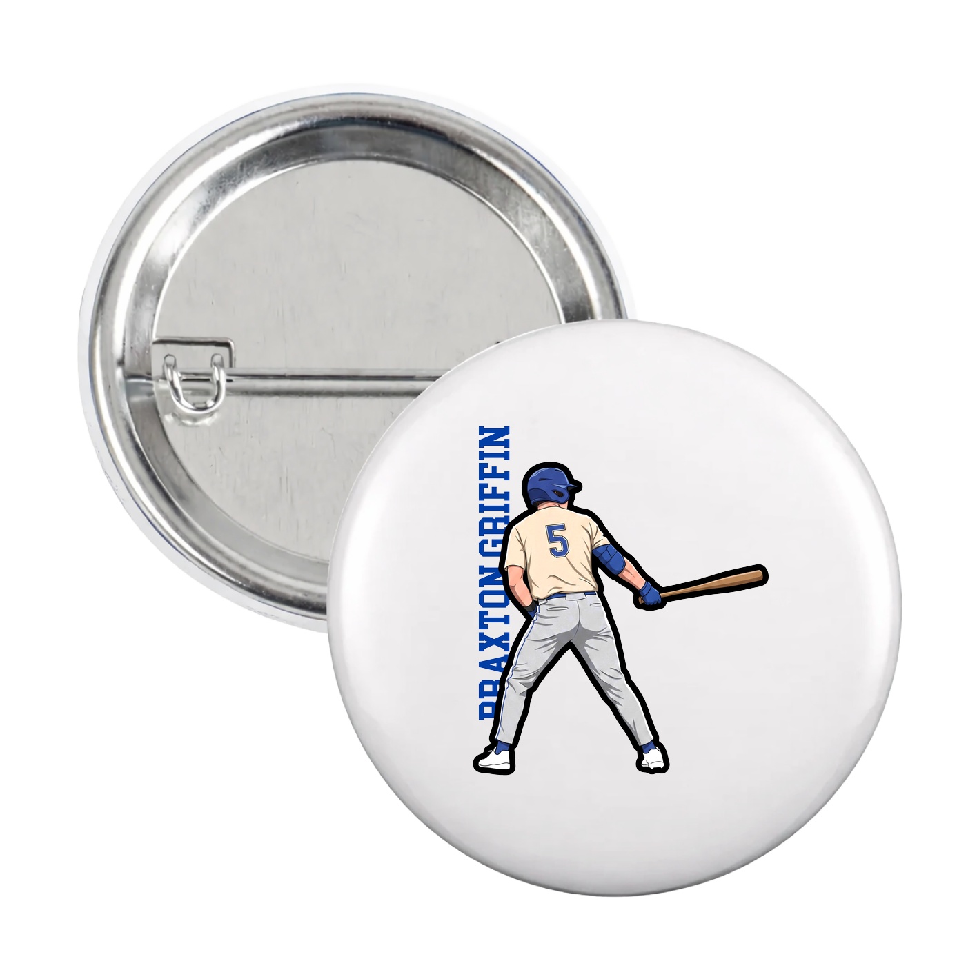 Game Day Button — Name Vertical in White