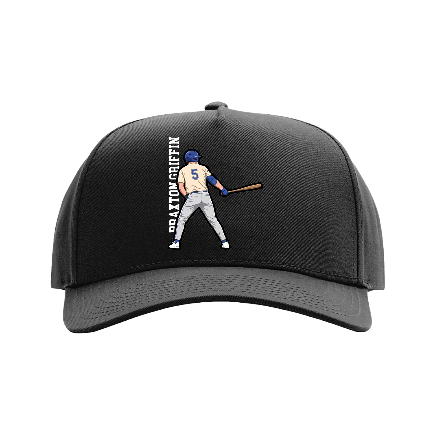 Full Fabric Five-Panel Champ Cap — Name Vertical in Black