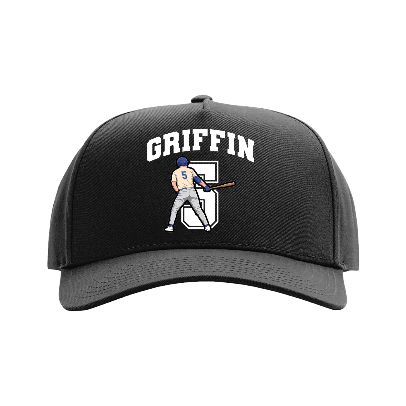 Full Fabric Five-Panel Champ Cap — Number in Black