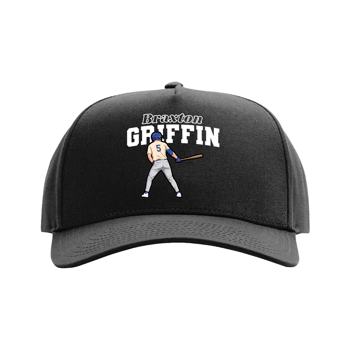 Full Fabric Five-Panel Champ Cap — Name Arch in Black