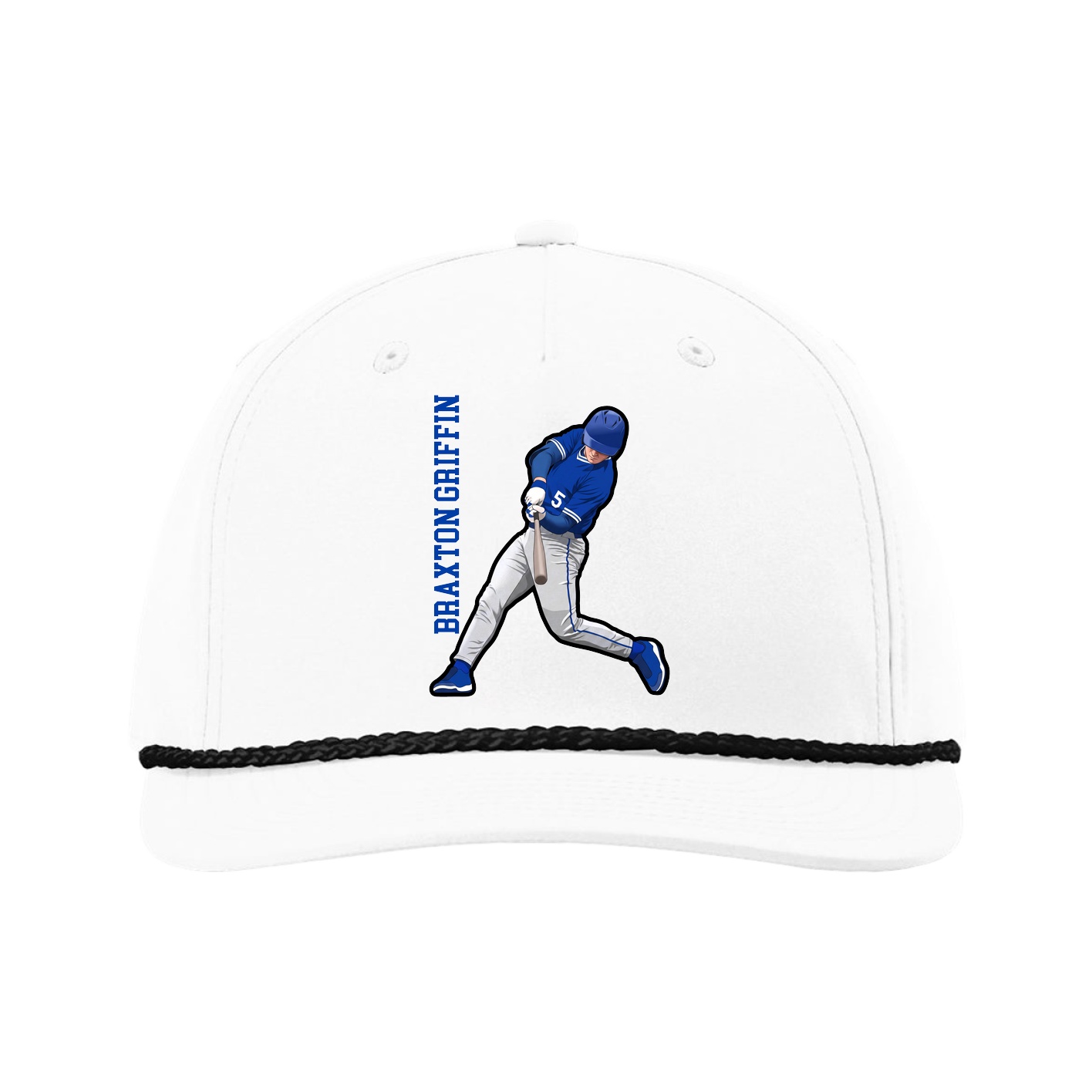 Five-Panel Classic Rope Cap — Name Vertical in White