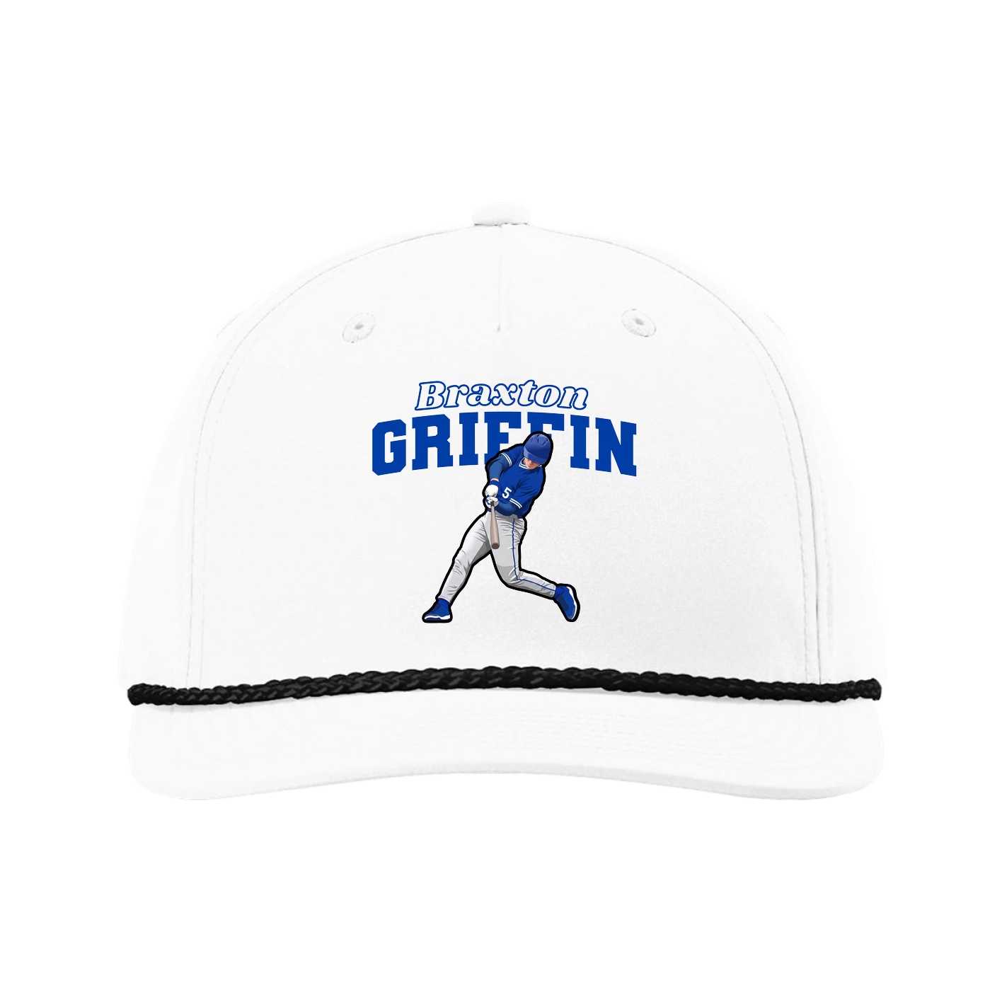 Five-Panel Classic Rope Cap — Name Arch in White