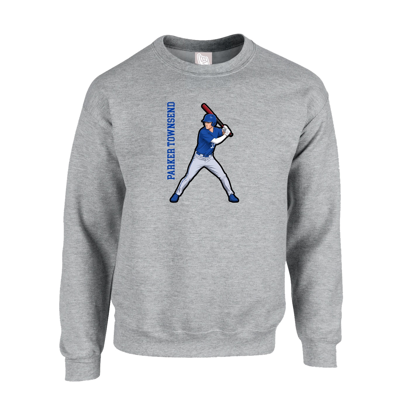 Fleece Crew — Name Vertical in Grey