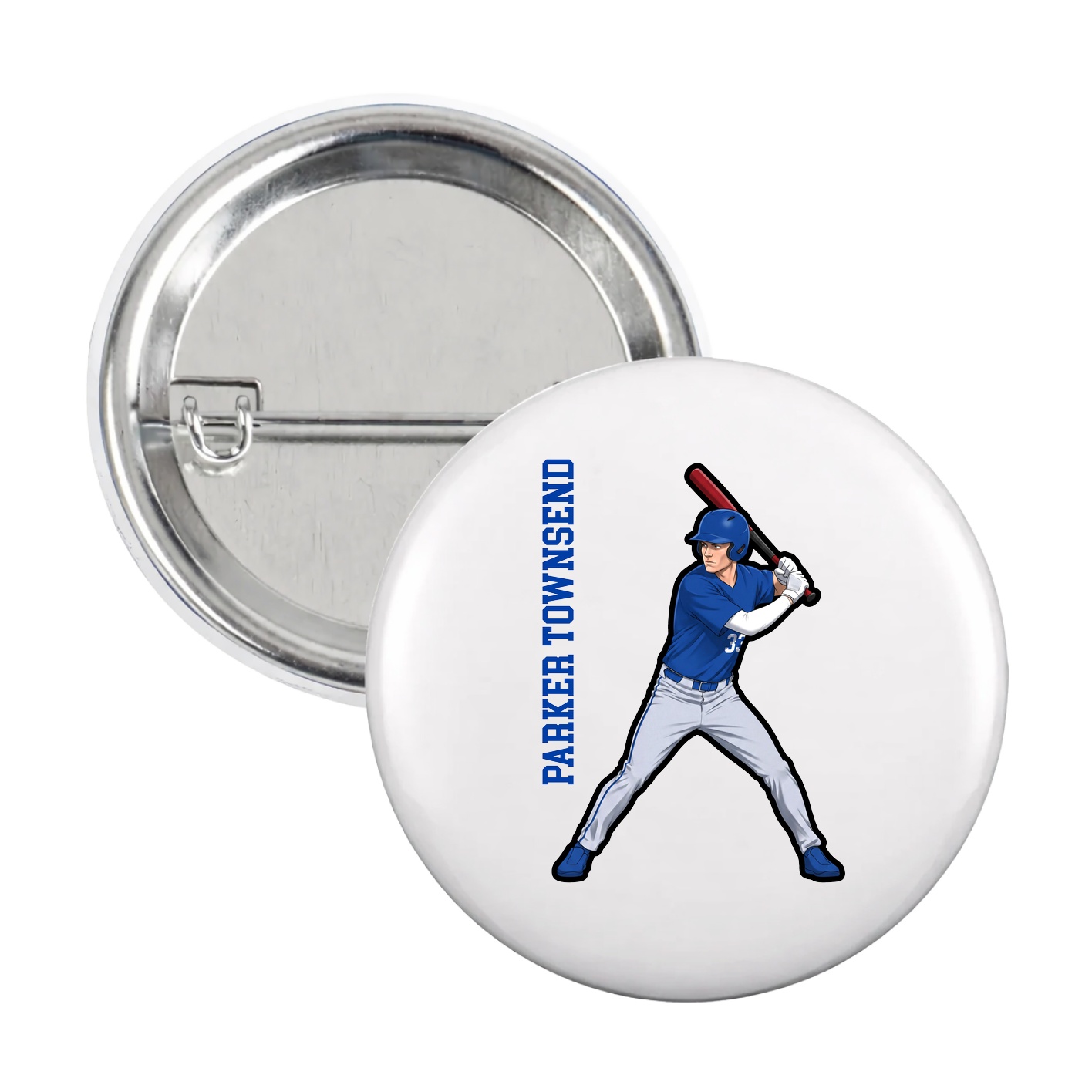 Game Day Button — Name Vertical in White
