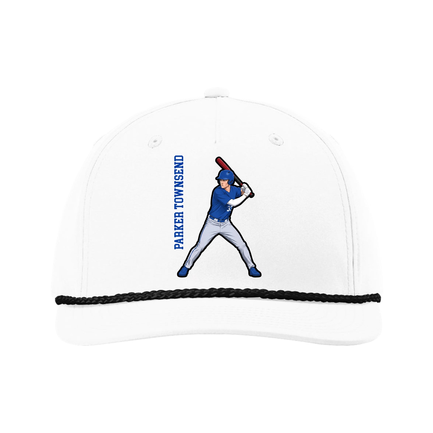 Five-Panel Classic Rope Cap — Name Vertical in White
