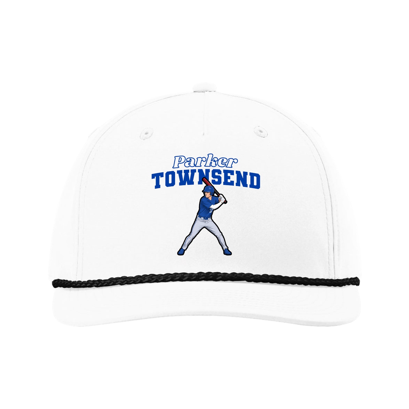 Five-Panel Classic Rope Cap — Name Arch in White