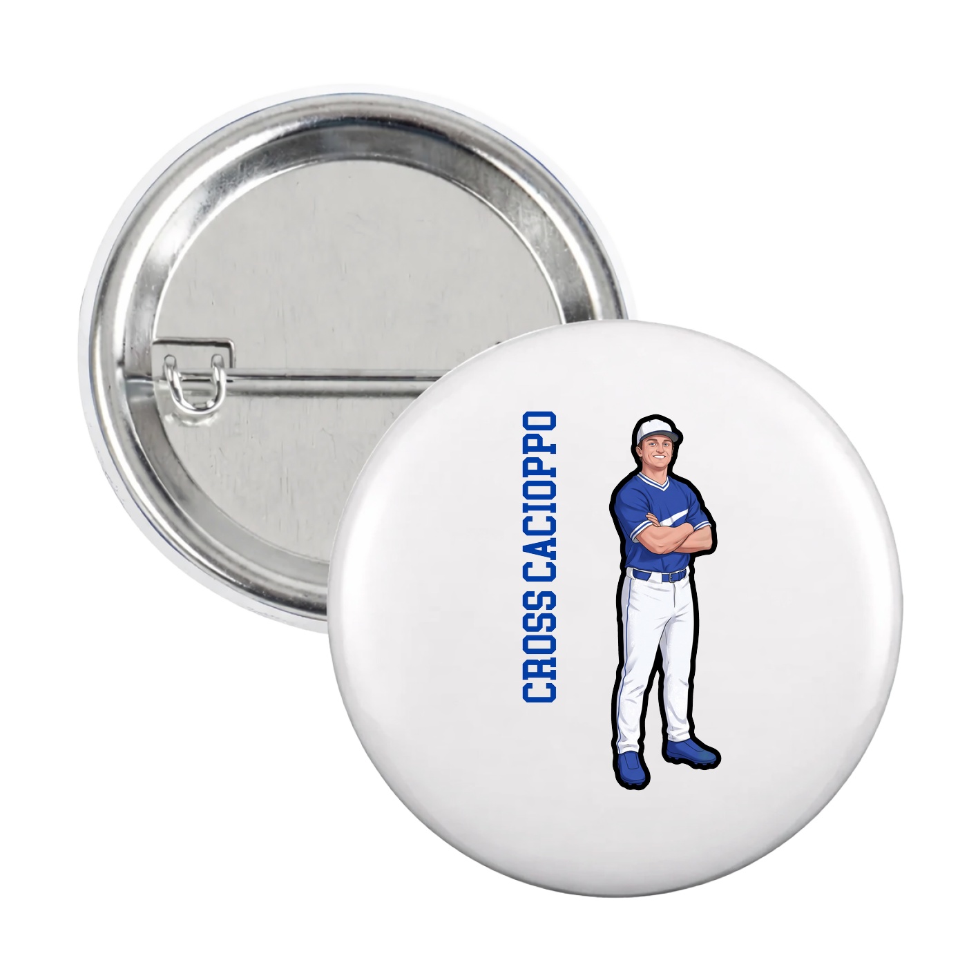 Game Day Button — Name Vertical in White