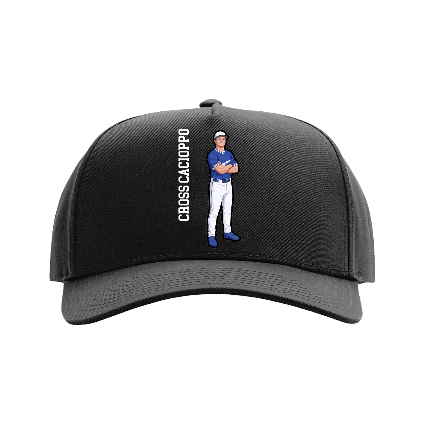 Full Fabric Five-Panel Champ Cap — Name Vertical in Black