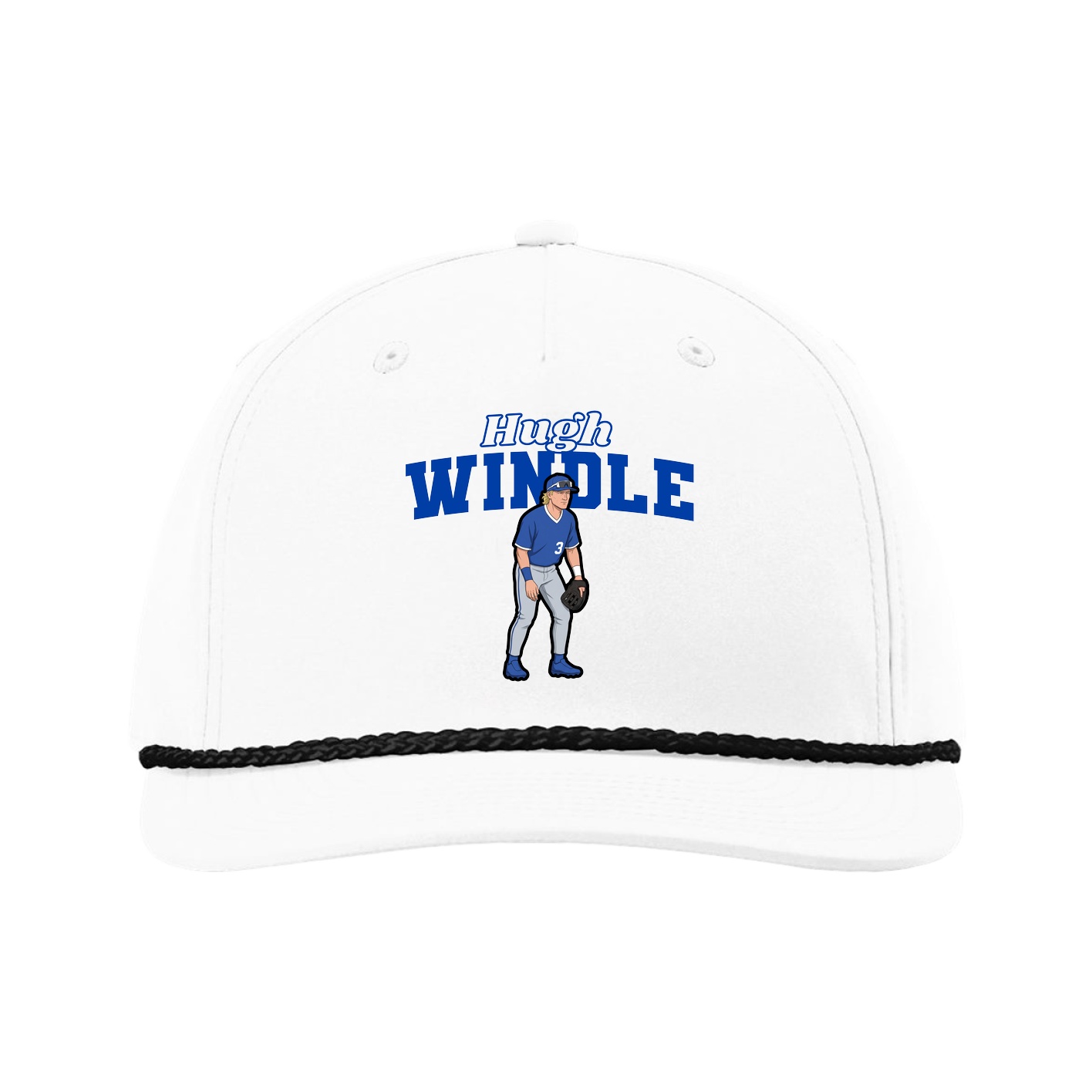 Five-Panel Classic Rope Cap — Name Arch in White
