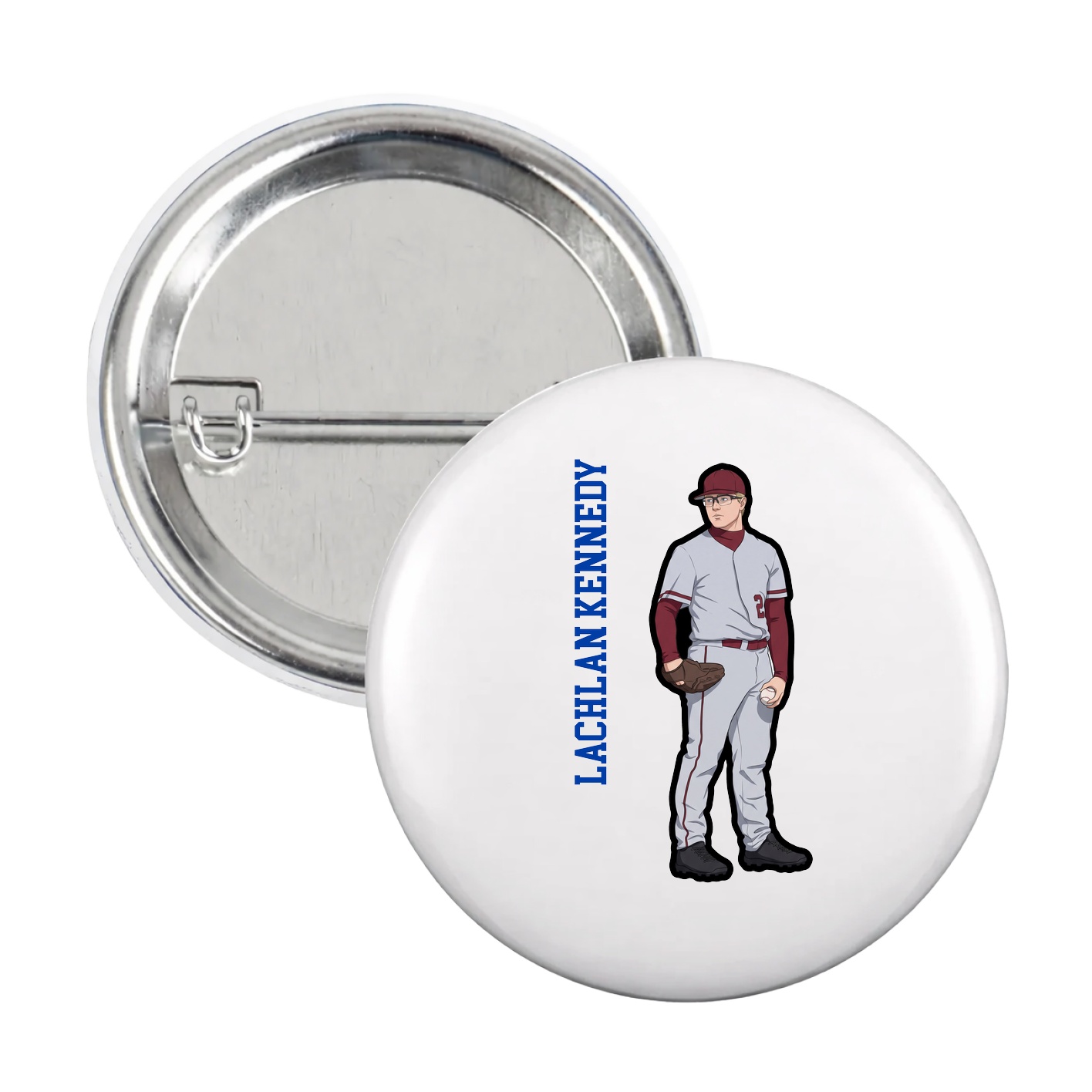 Game Day Button — Name Vertical in White