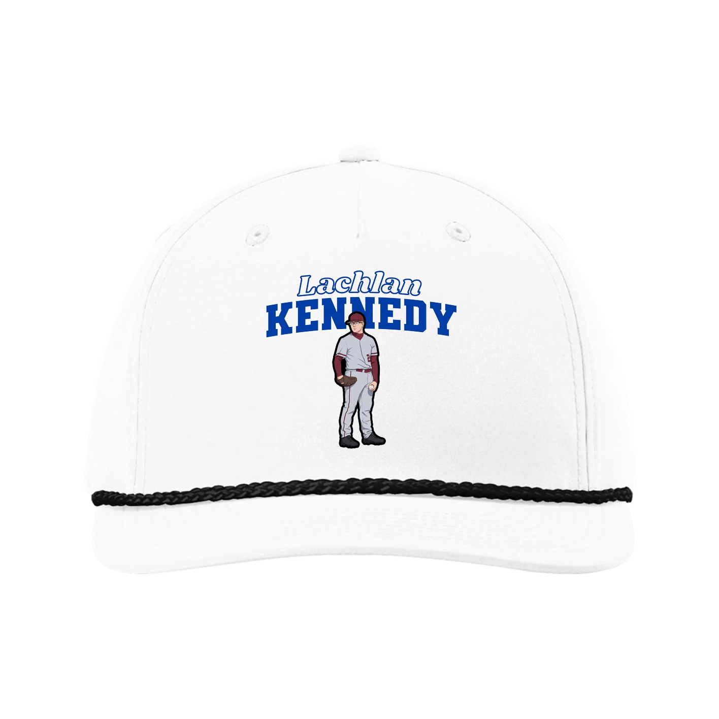Five-Panel Classic Rope Cap — Name Arch in White