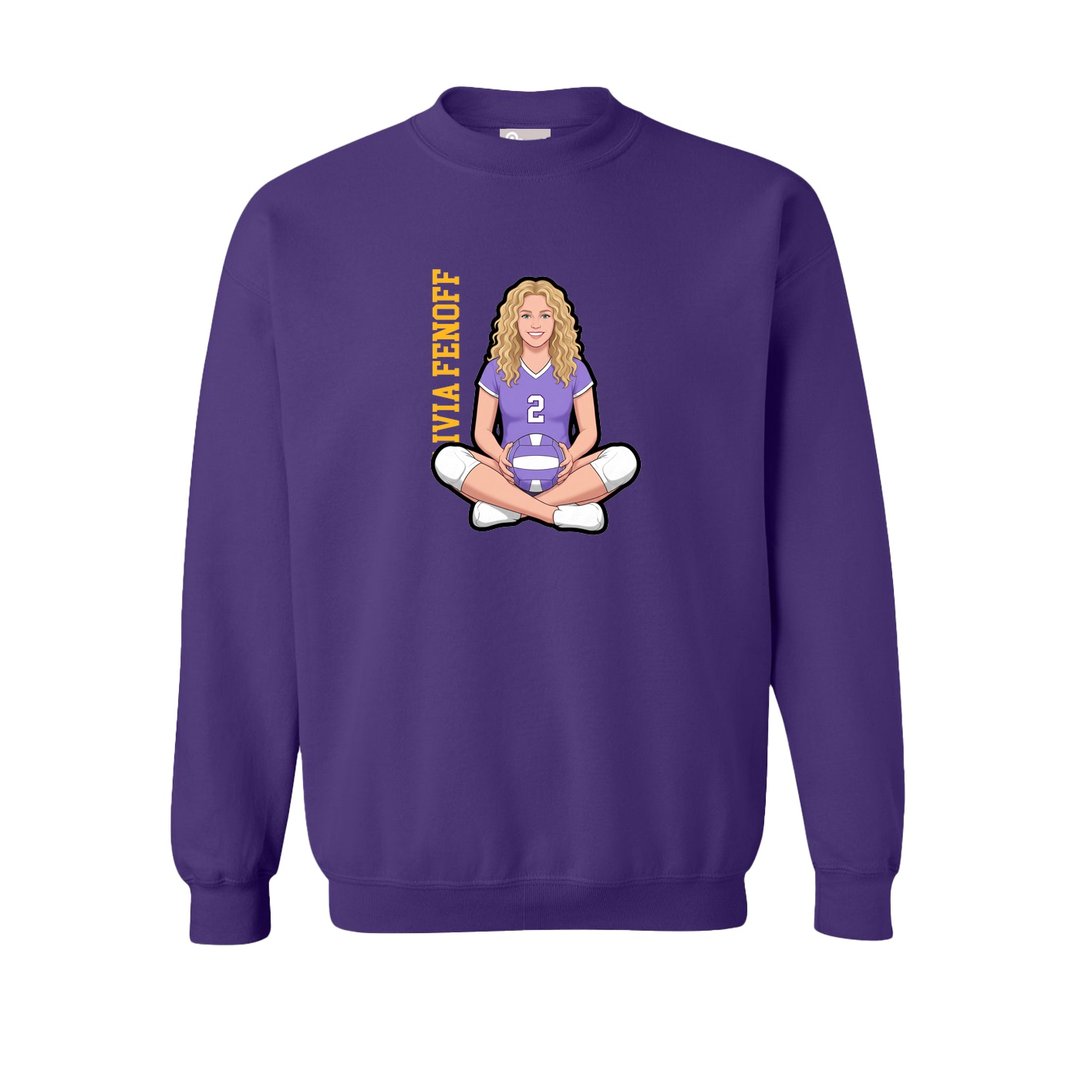 Fleece Crew — Name Vertical in Purple