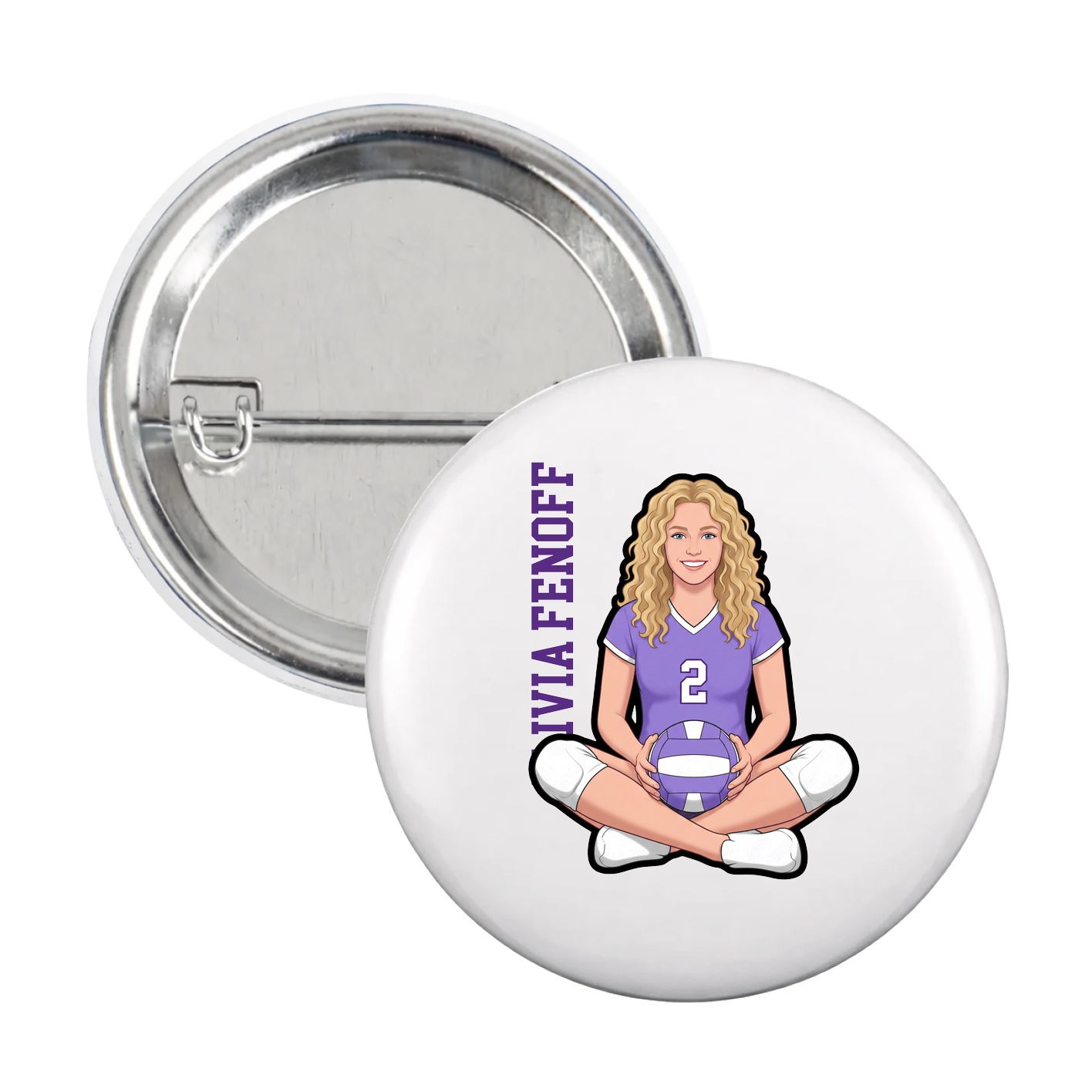 Game Day Button — Name Vertical in White