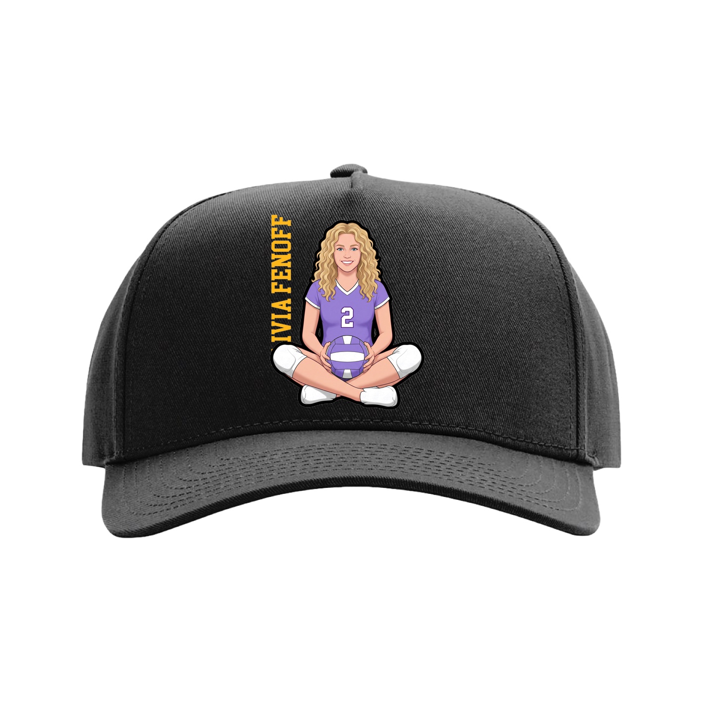 Full Fabric Five-Panel Champ Cap — Name Vertical in Black