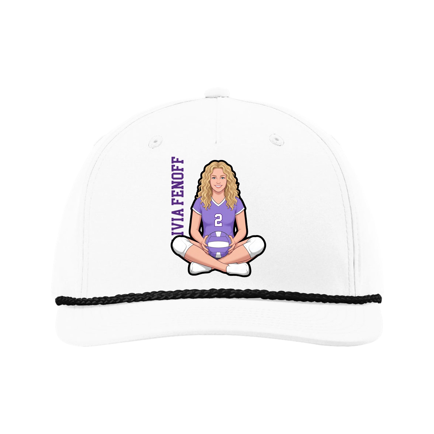 Five-Panel Classic Rope Cap — Name Vertical in White