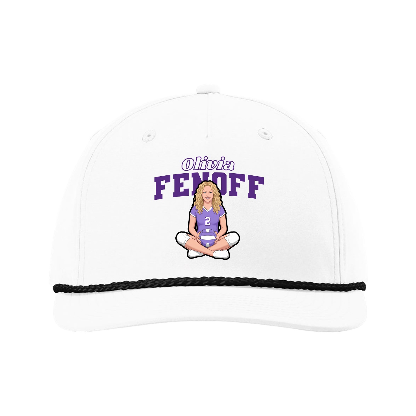 Five-Panel Classic Rope Cap — Name Arch in White
