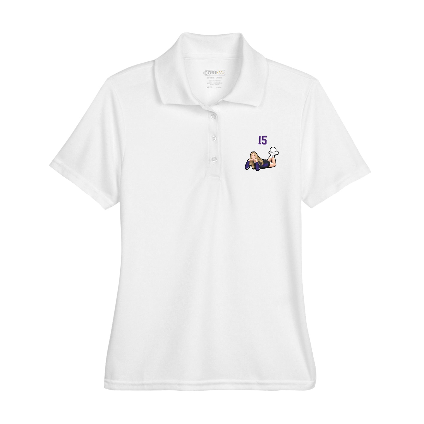 Womens Performance Polo — Number Top in White