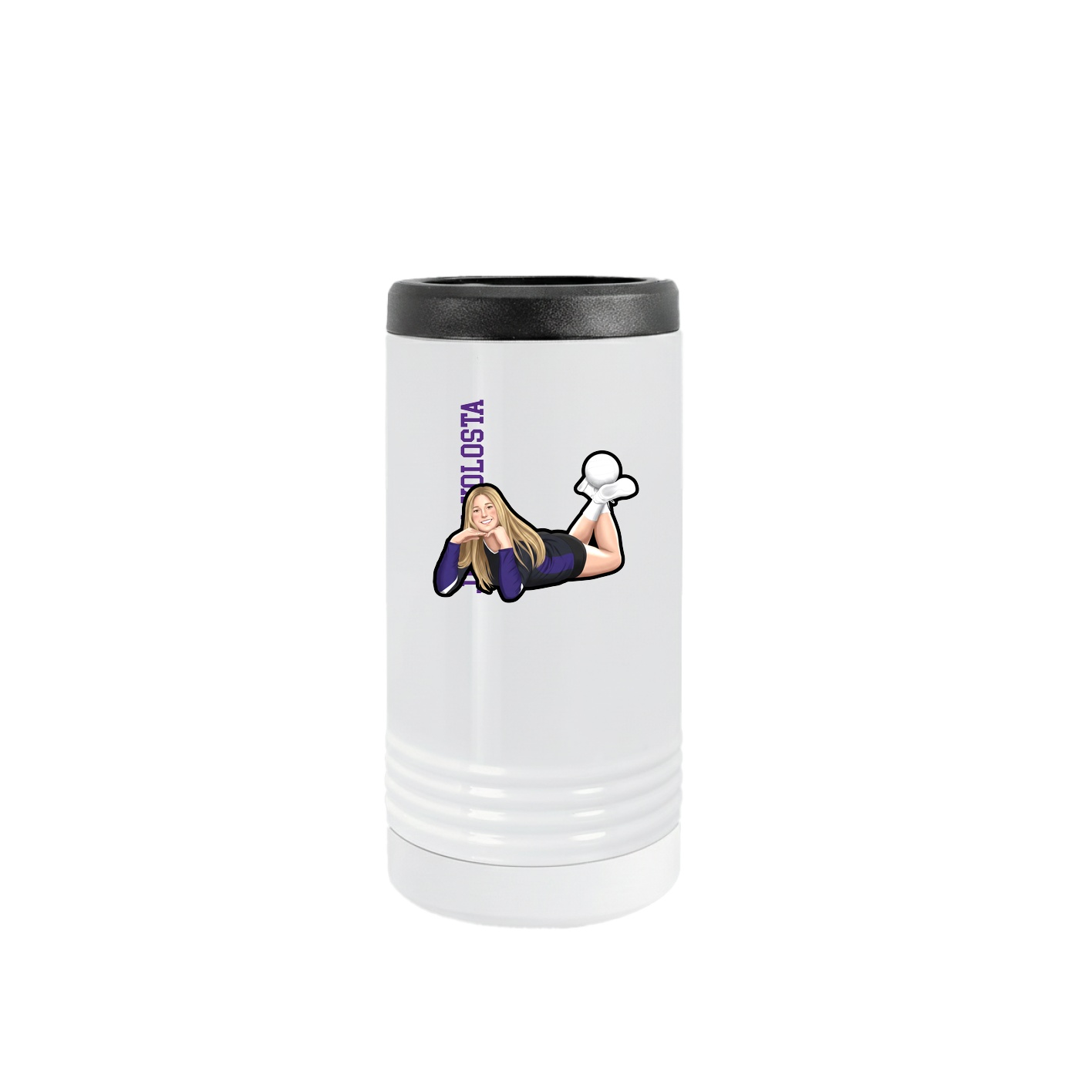 Slim Beverage Holder — Name Vertical in White